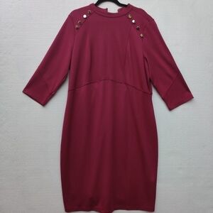 Eloquii Women’s Midi Dress Berry Gold Accents Plus Size Chic Elegant